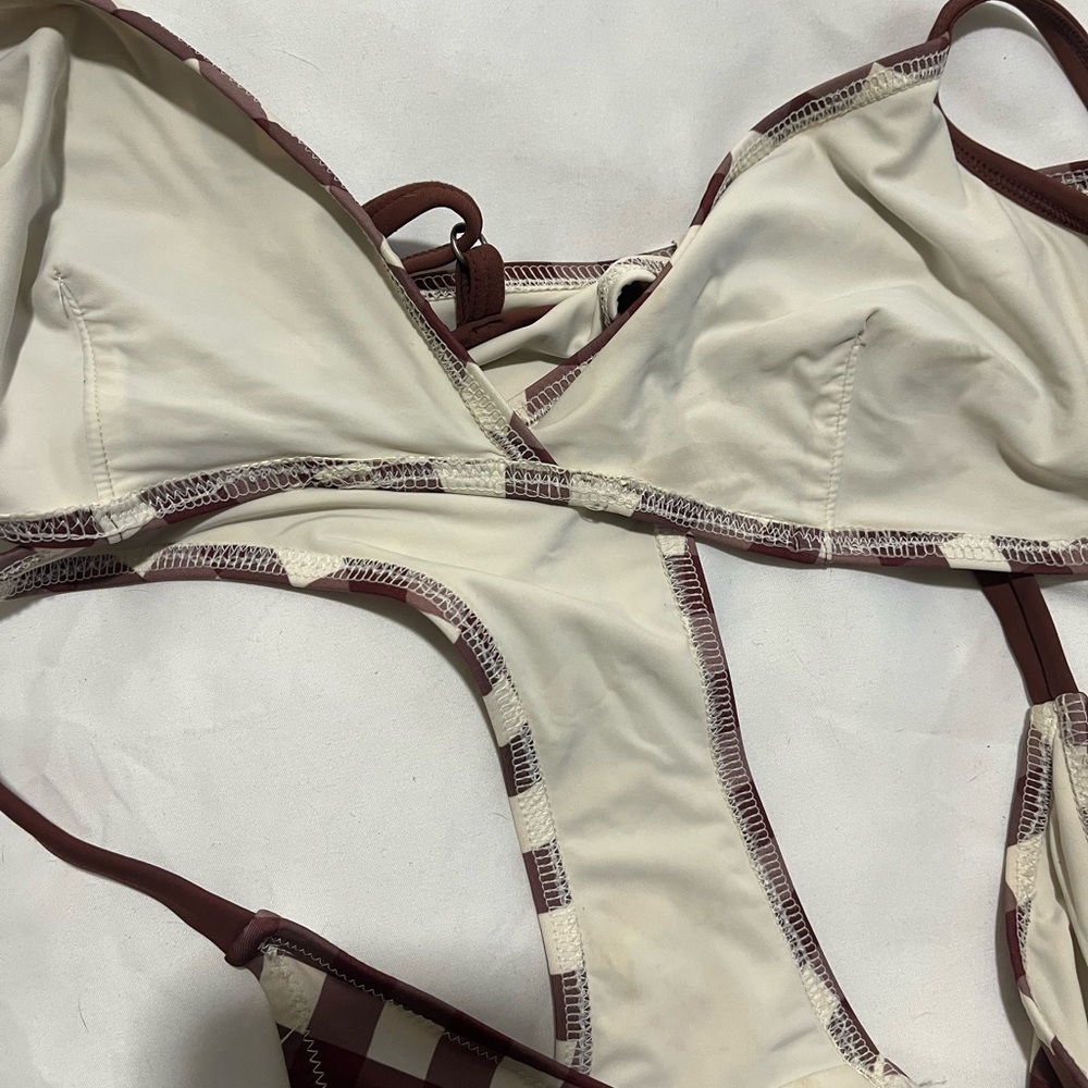Maroon Gingham Solid & Striped Bikini - Size L - image 6